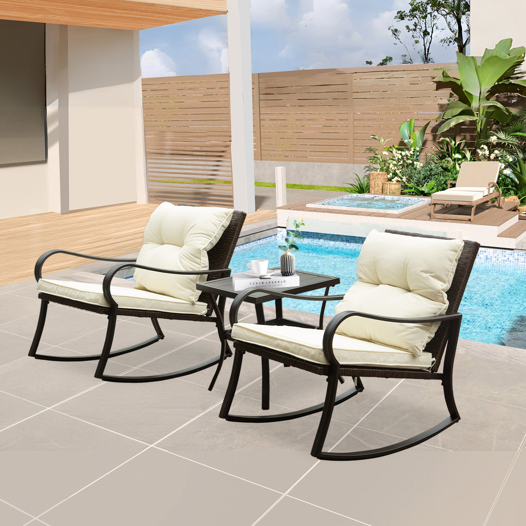 Metal 2-Person Outdoor Patio Rocking Seating Group with Cushions
