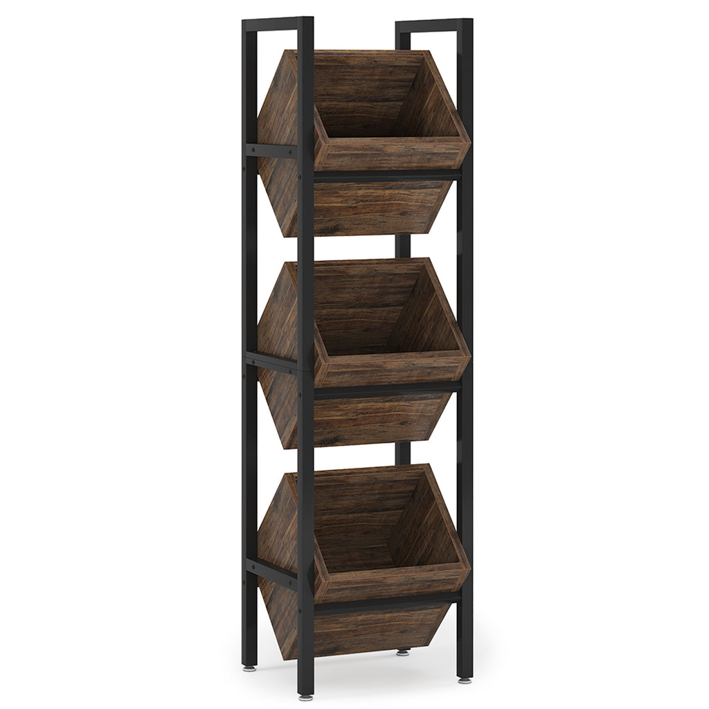 15" 3-Tier Industrial Basket Stand with Angled Baskets