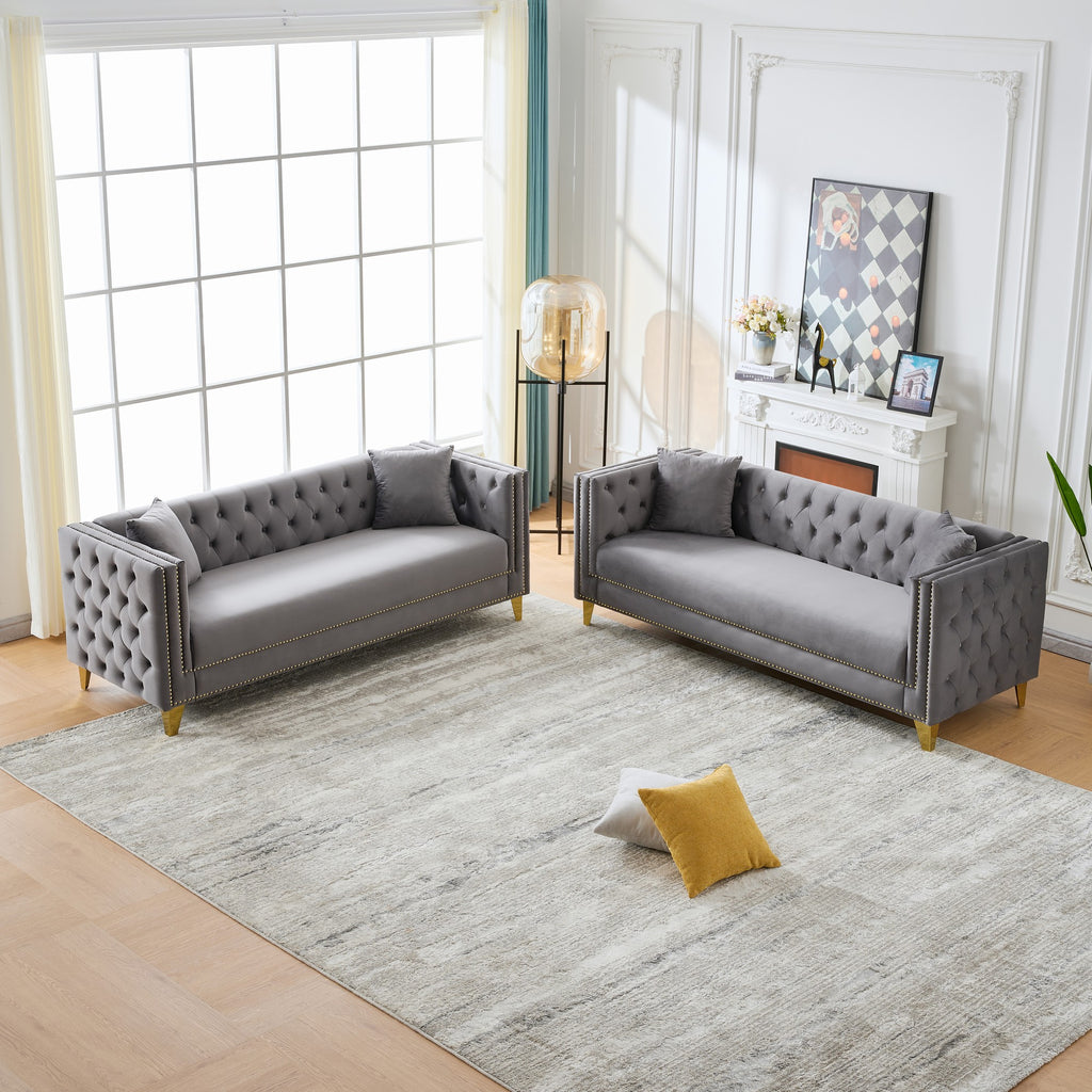 Chesterfield Velvet Sofa - 3+3 Seater Deep Seat Sofa