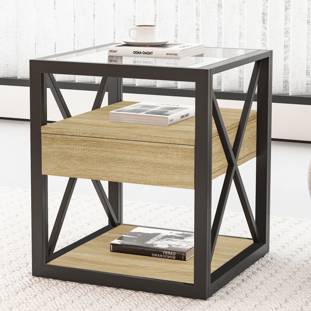 Modern End Table with Drawer - Nightstand for Bedroom & Living Room