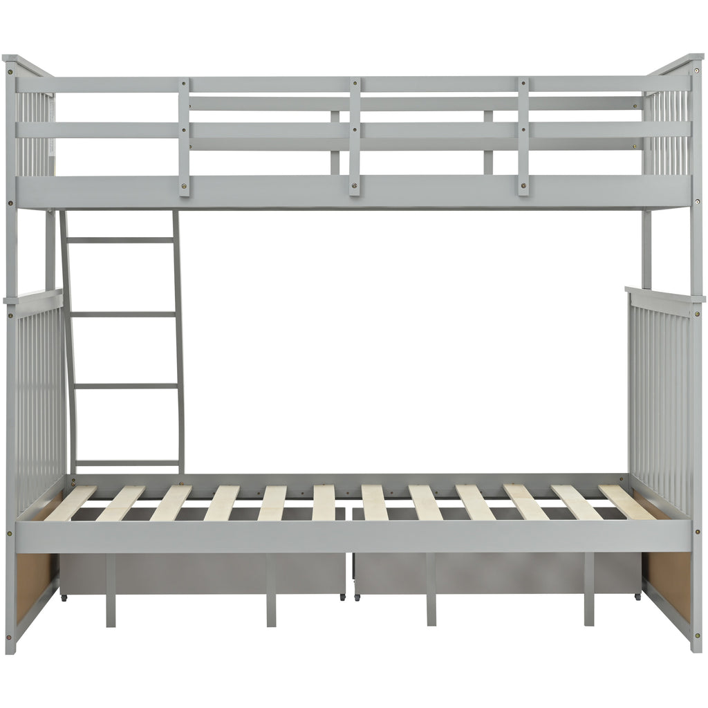 Twin Over Full Bunk Bed with Storage Drawers – Gray