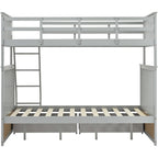 Twin Over Full Bunk Bed with Storage Drawers – Gray