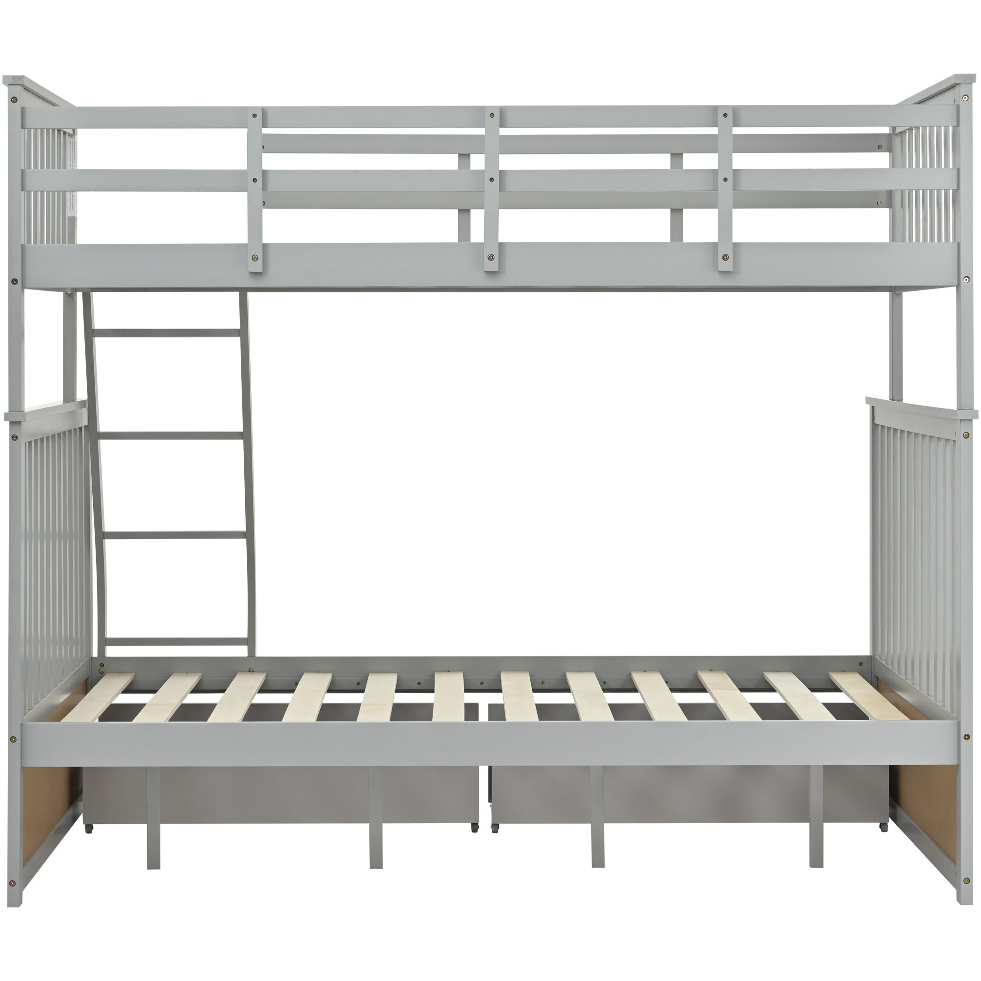 Twin Over Full Bunk Bed with Storage Drawers – Gray