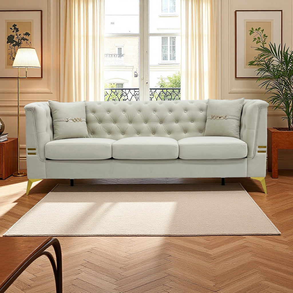 Modern Tufted Velvet Sofa with Pillows