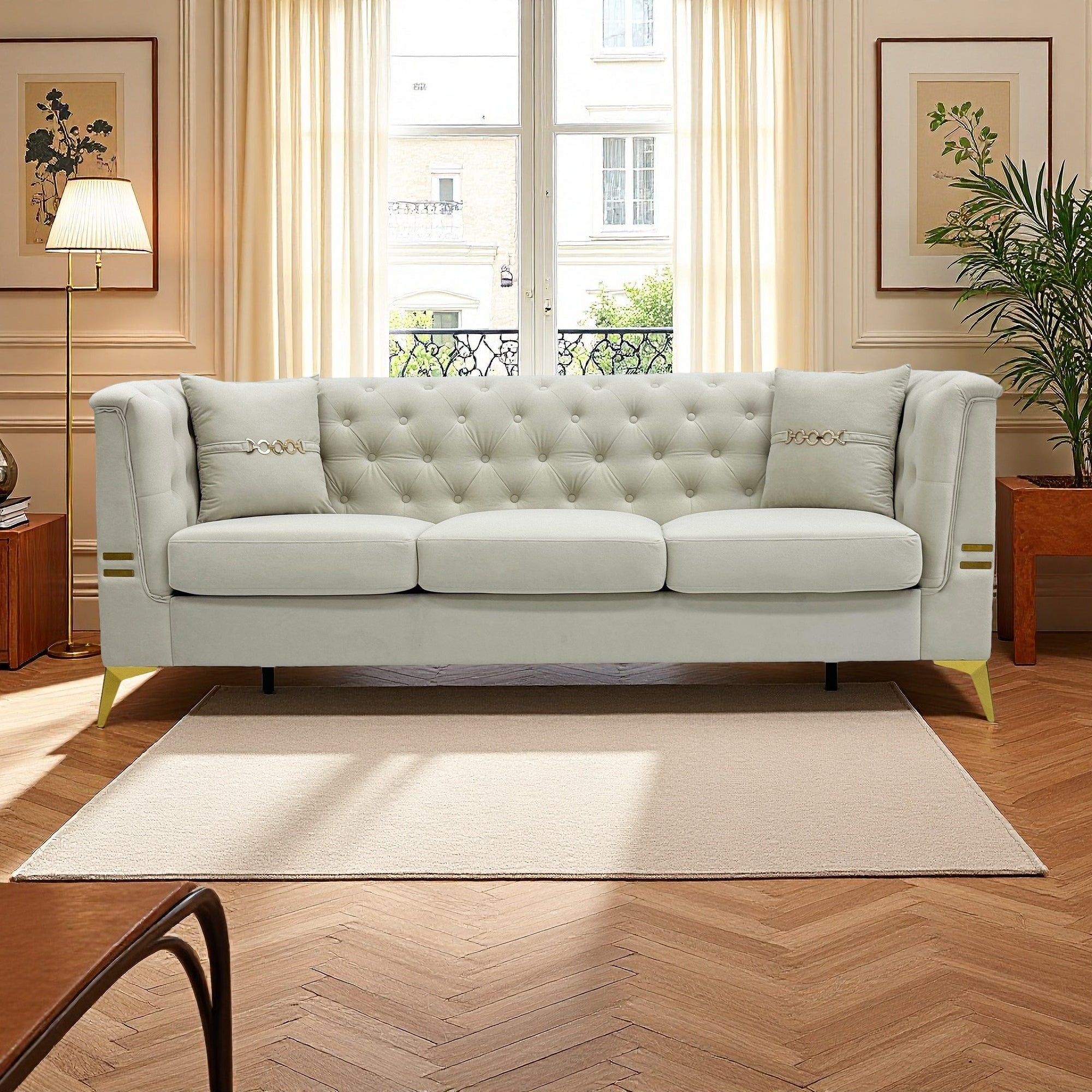 Modern Tufted Velvet Sofa with Pillows
