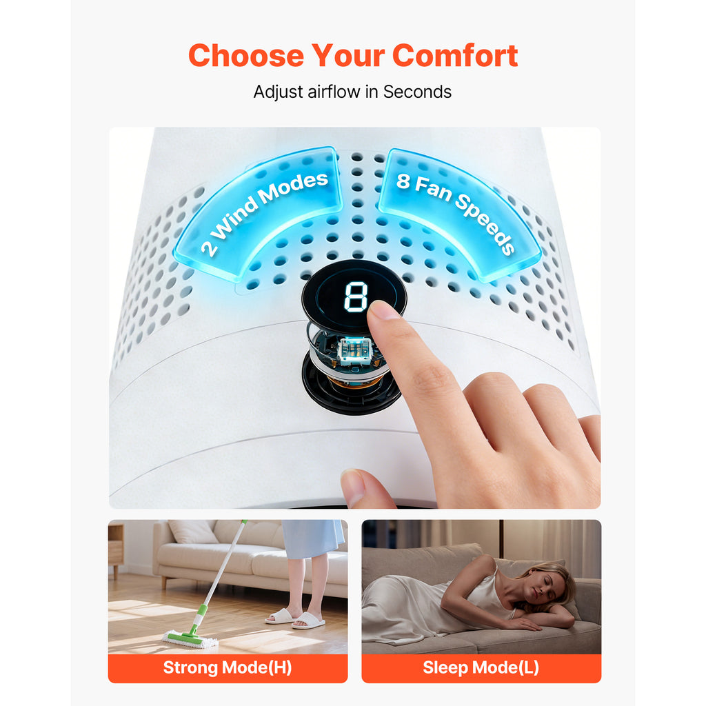 Bladeless Tower Fan with 80° Oscillation and Remote Control