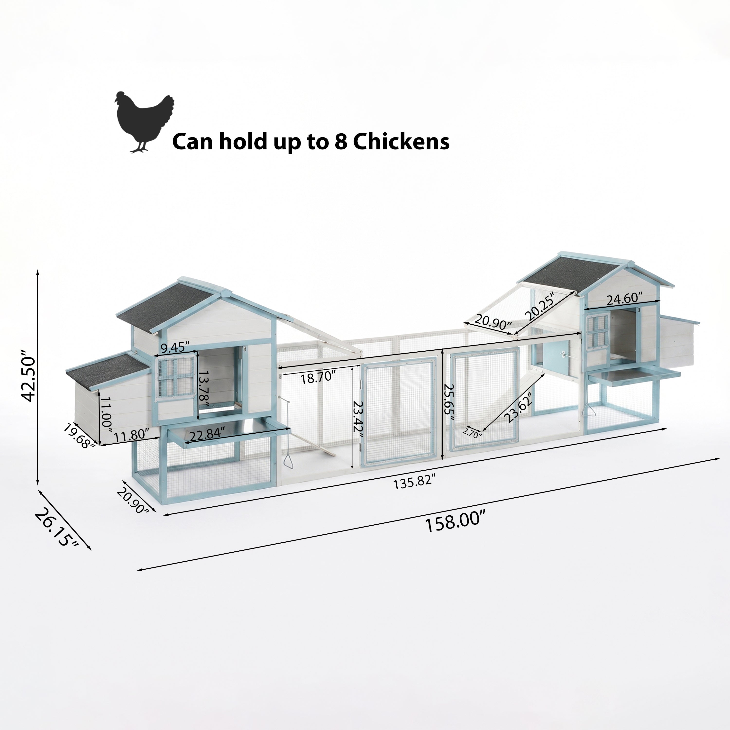 Large Wooden Chicken Coop with Double Nesting Boxes