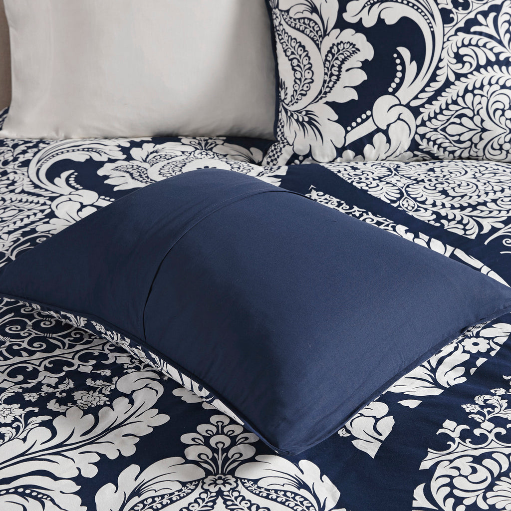 7 Piece Cotton Printed Comforter Set Indigo King