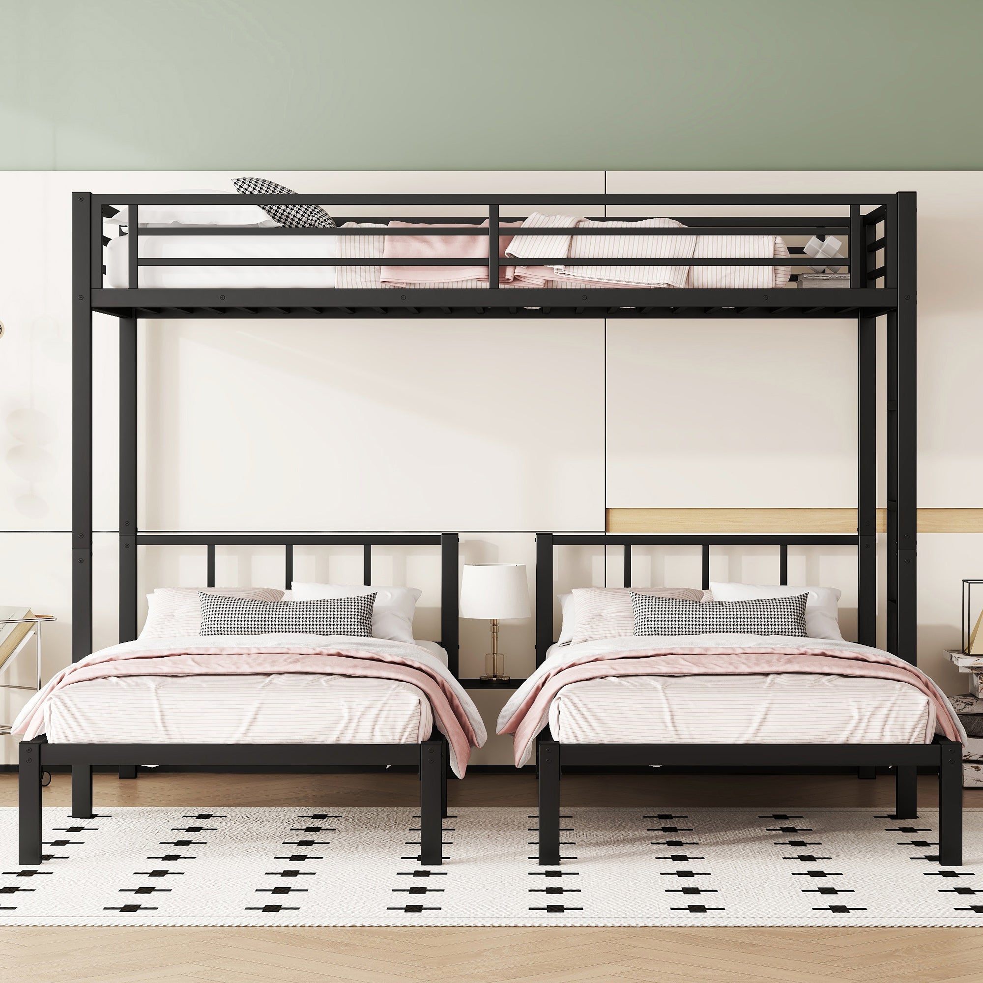 Metal Twin Over Twin & Twin Bunk Bed for 3
