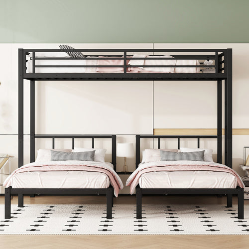 Metal Twin Over Twin & Twin Bunk Bed for 3