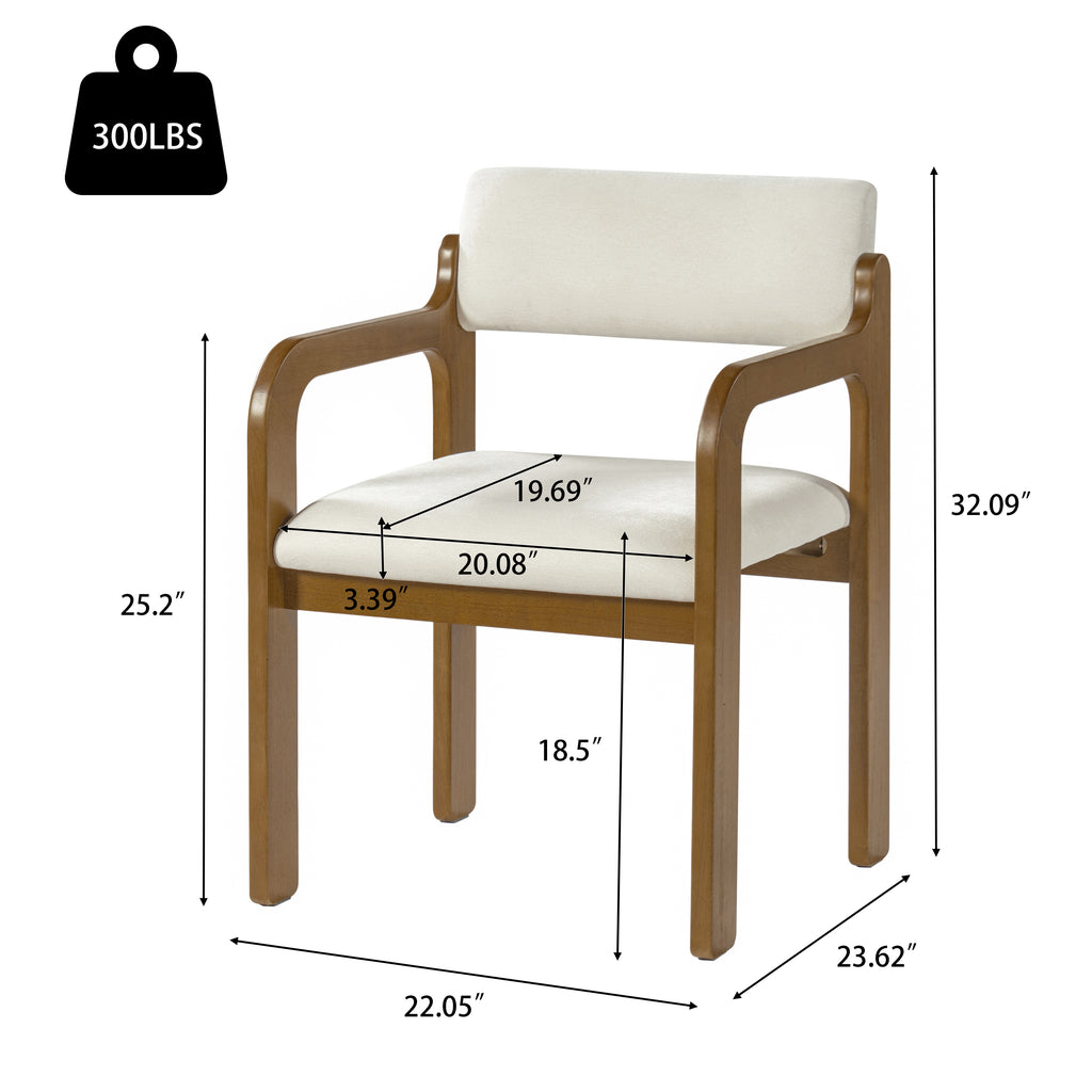 Modern Rubber Wood Dining Chairs, Upholstered Fabric Armchairs(Set of 2)