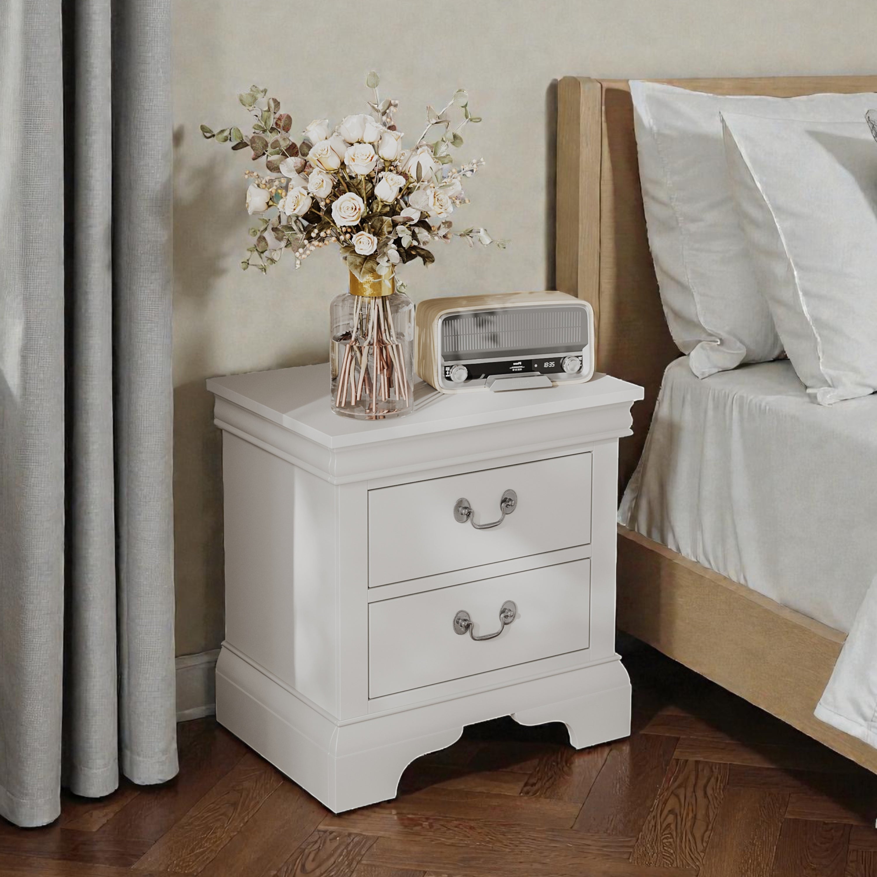 Classic Wooden Nightstand - White
