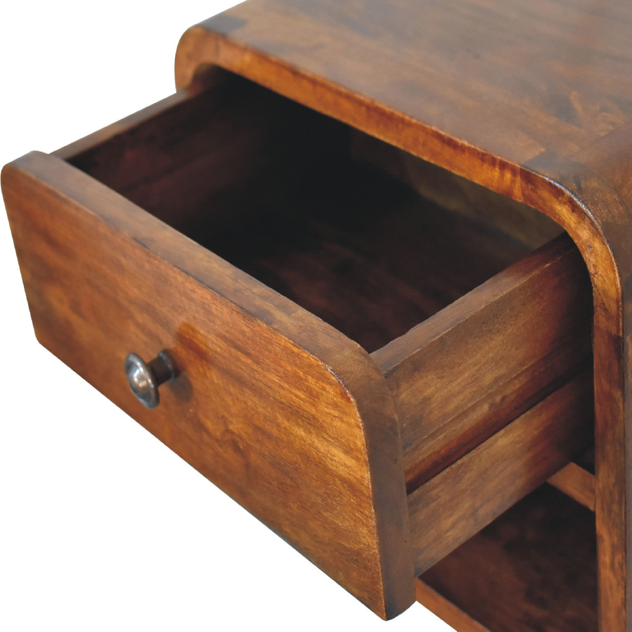 Solid Wood Mini Curve Floating Nightstand, 1-Drawer, Chestnut