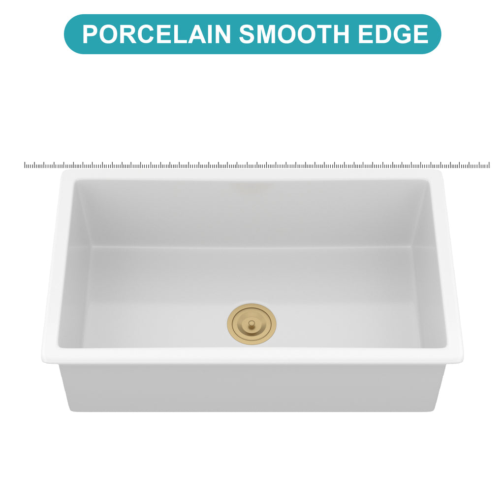 32" Undermount Single Bowl Fireclay Kitchen Sink