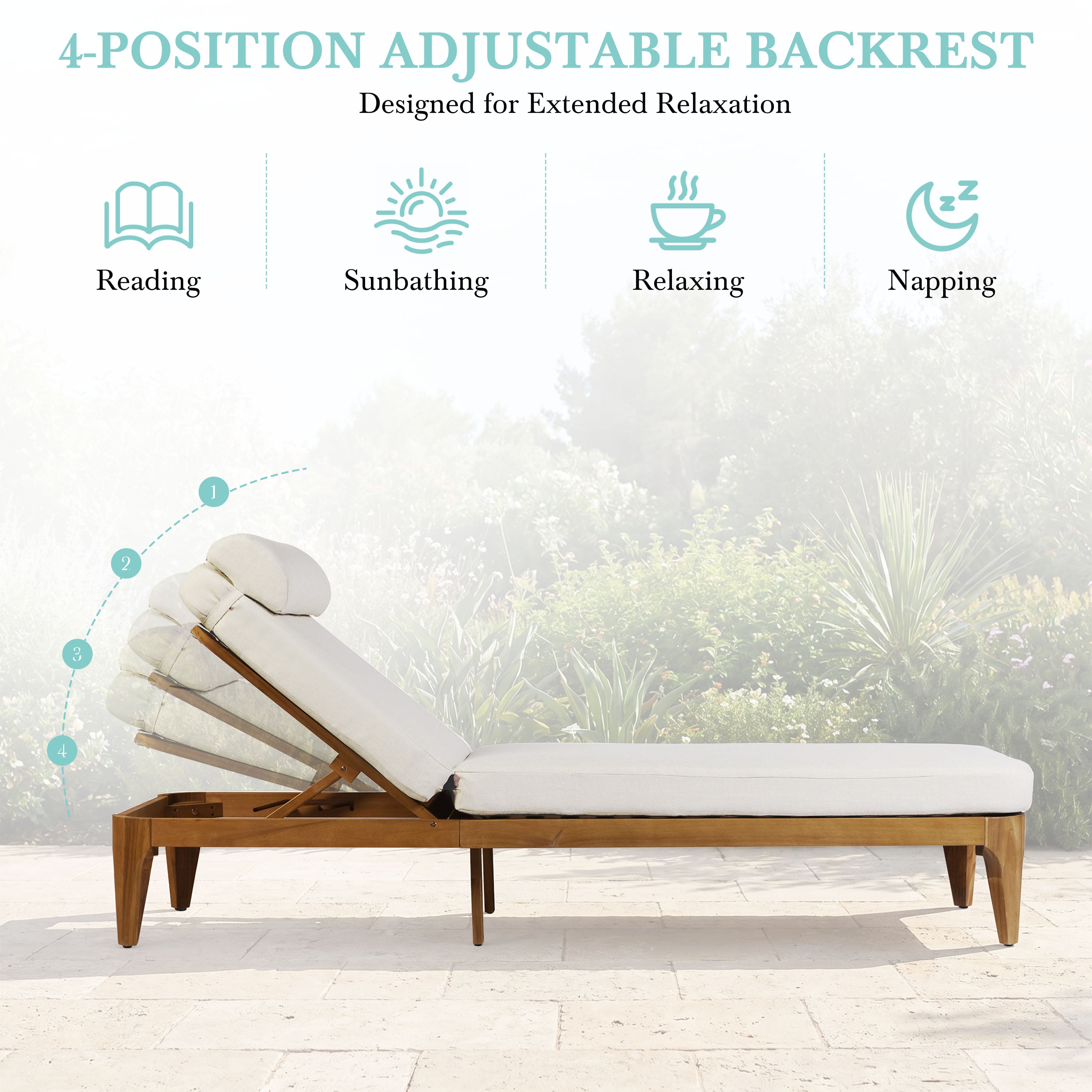 TOPMAX Acacia Wood Chaise Lounge - Outdoor Sun Lounge Chair