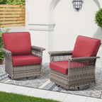 2 Piece Swivel Rocker Patio Chairs Set with 5-Inch Armrest and Thick Cushion, Gray/Red