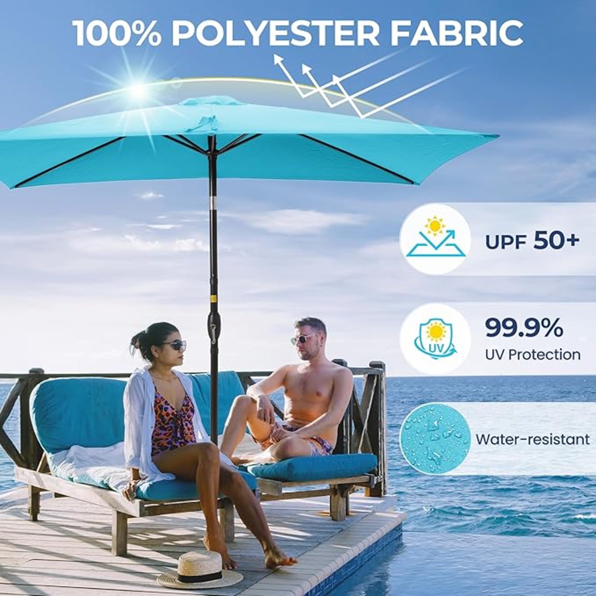Turquoise Rectangular Patio Umbrella with Crank and Tilt