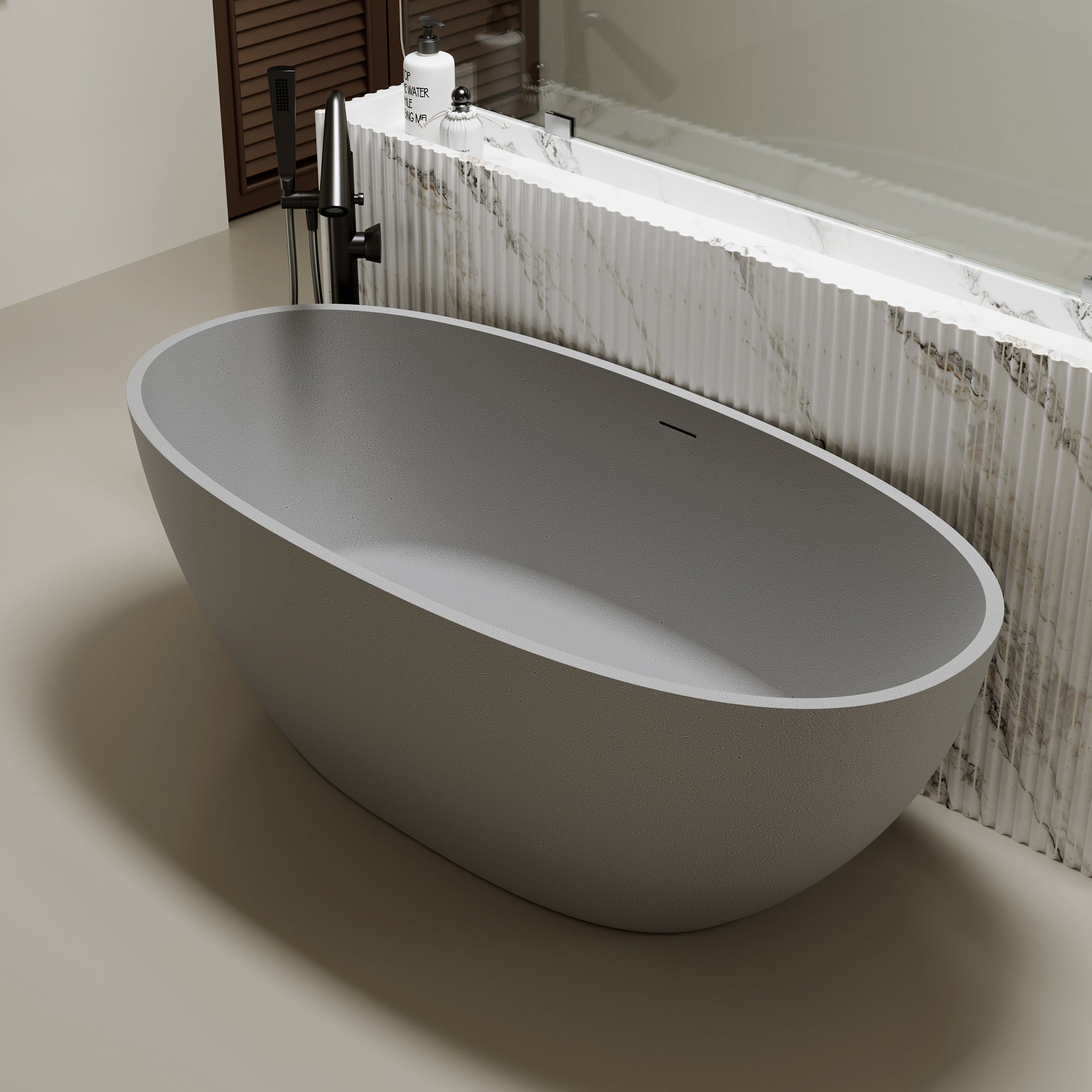 67'' Freestanding Bathtub Resin Stone Soaking Bathtub