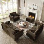 Upholstered Velvet Sofa with Nailhead Trim and Ottoman