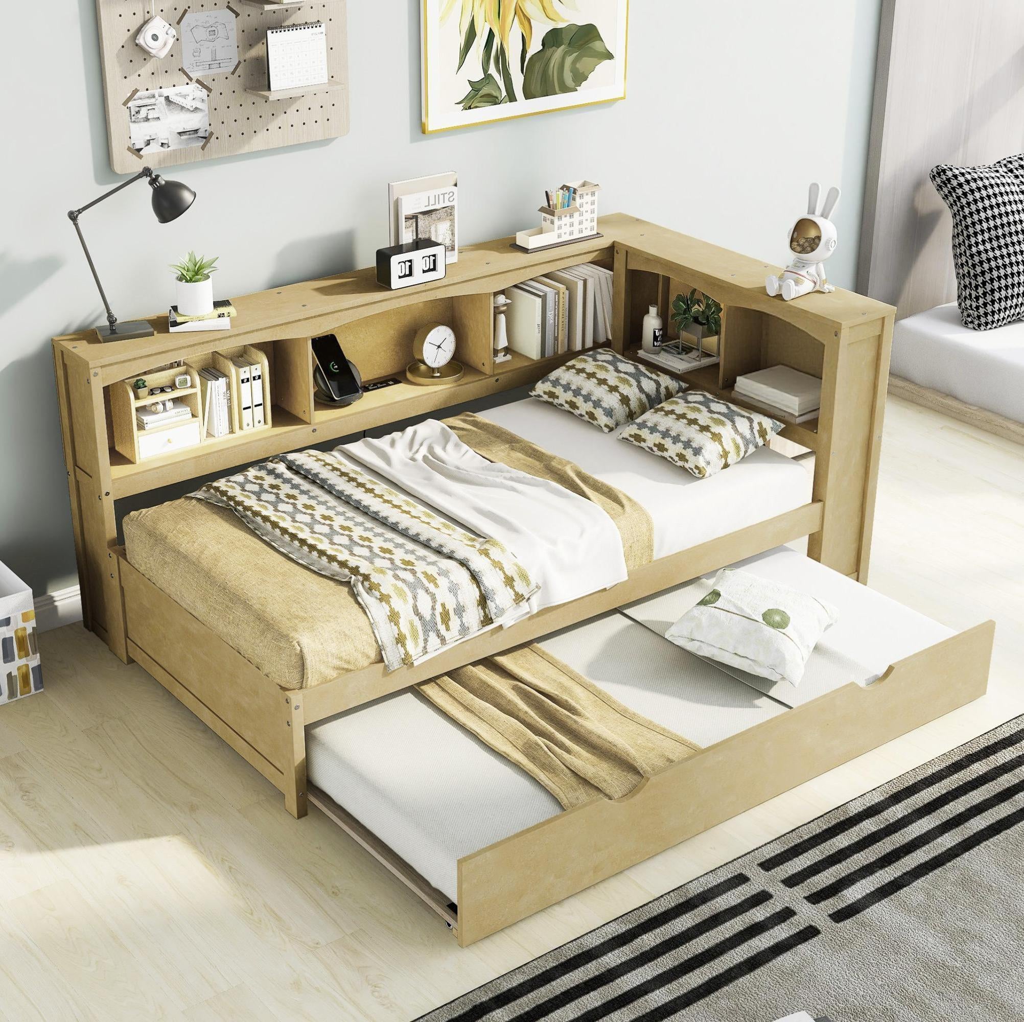 Twin Size Daybed with Trundle and Storage Cabinets