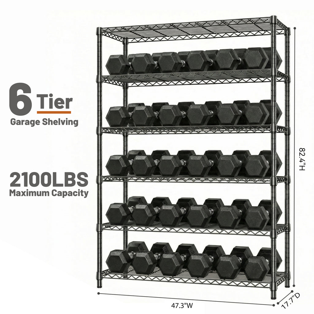 6 Tiers Storage Shelves - Heavy Duty Metal Shelving Unit