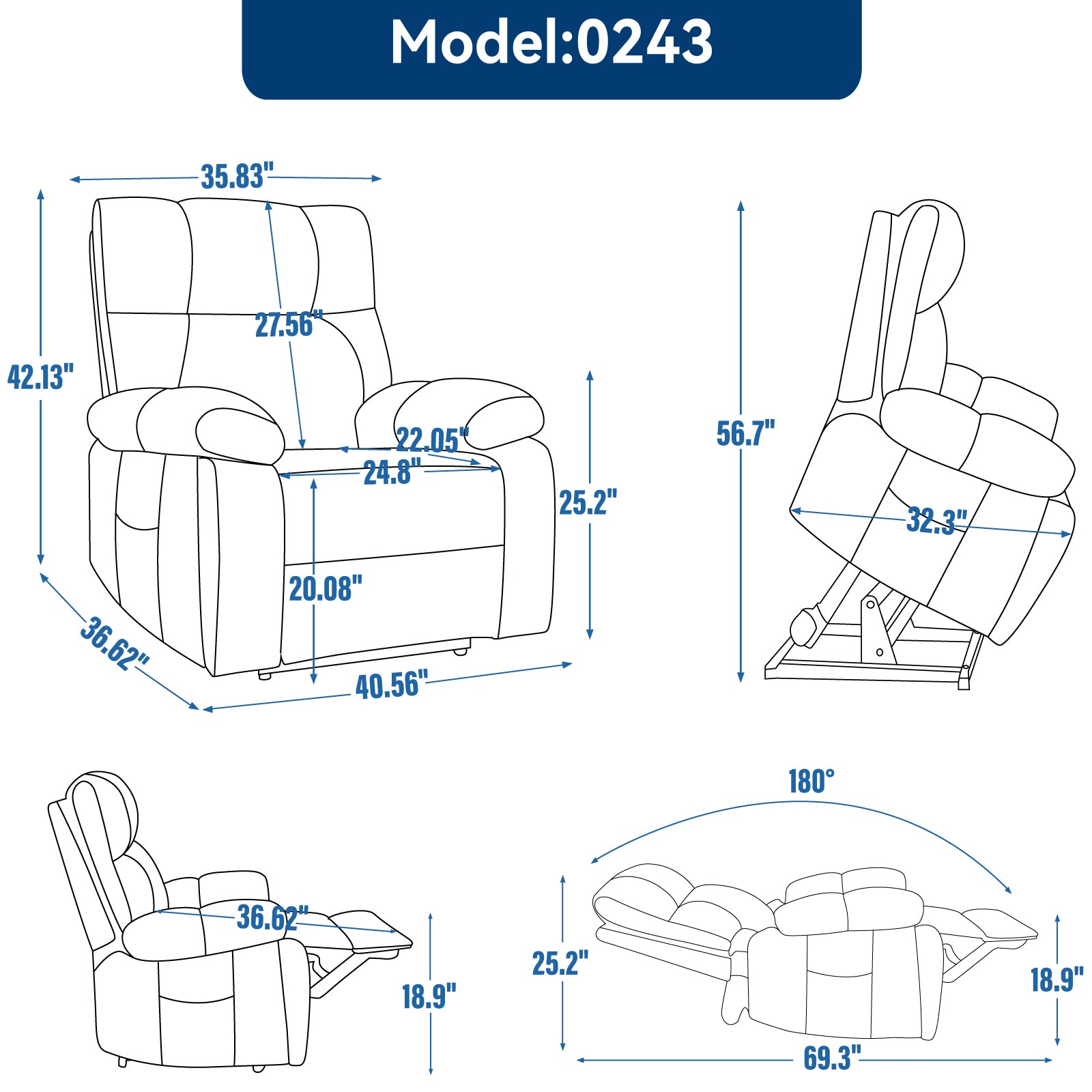 Grey Heat Massage Dual Motor Electric Power Lift Recliner