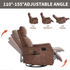 Brown Heat Massage Manual Recliner Chair with Rocker and Swivel