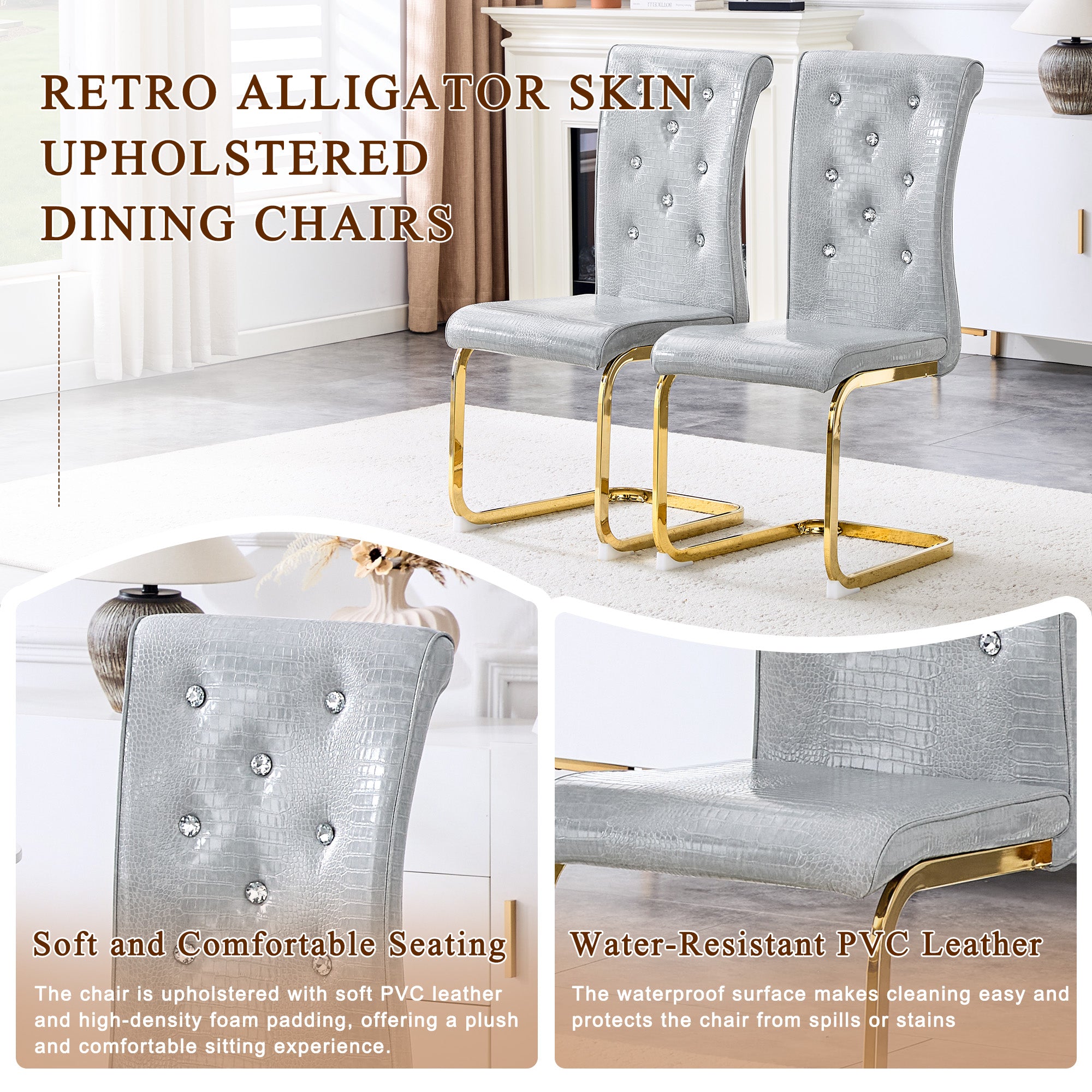 Set of 4 Retro Alligator Skin Upholstered Dining Chairs