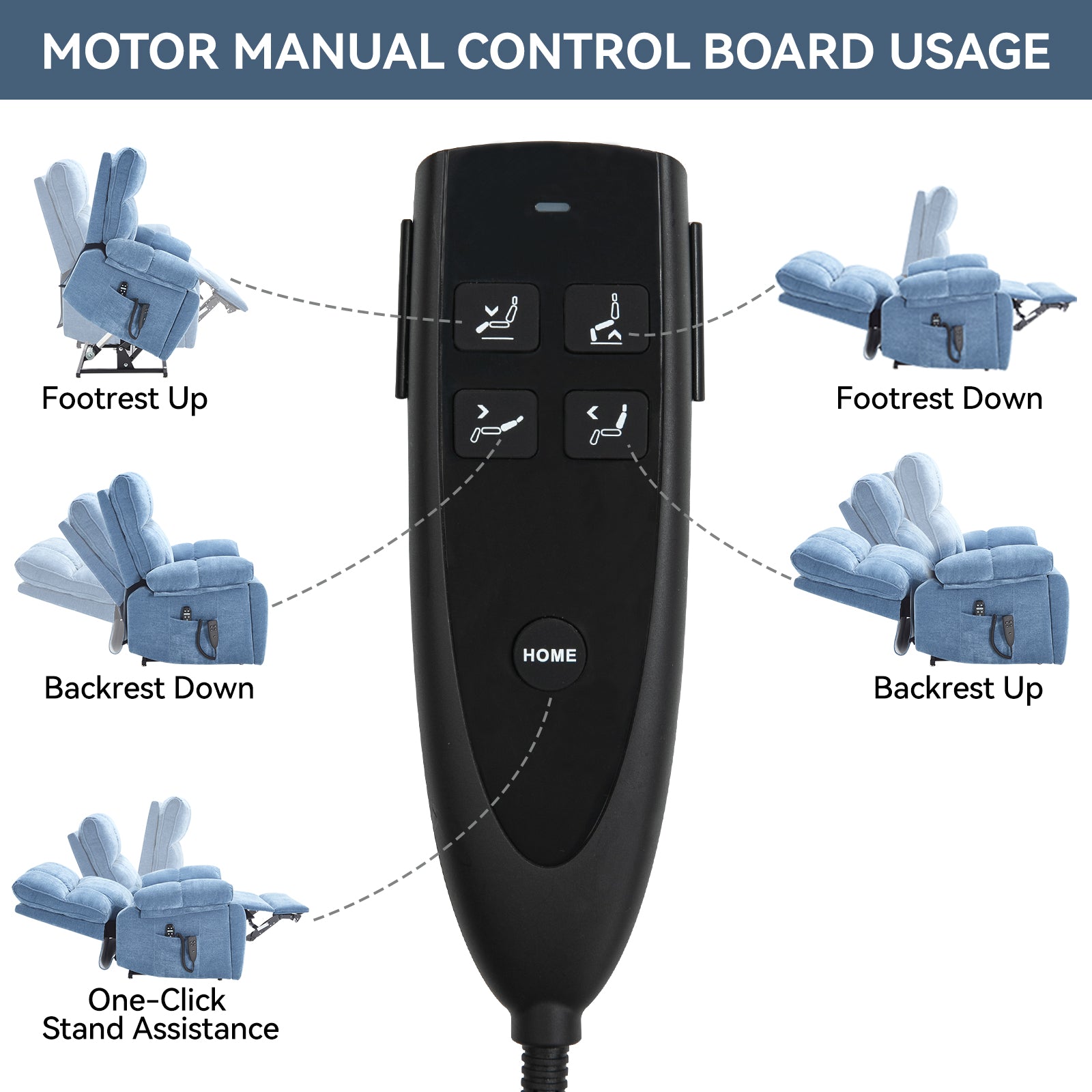 Blue Heat Massage Dual Motor Electric Power Lift Recliner