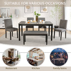 6-Piece Dining Table Set with Bench and Chairs