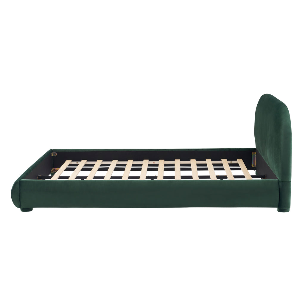 Dark Green Velvet Queen Bed with Curved Headboard