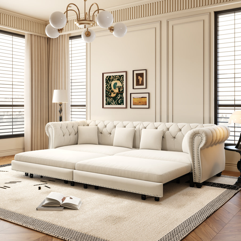 Chesterfield Sofa - 3-in-1 Pull-Out Sleeper Sofa Bed
