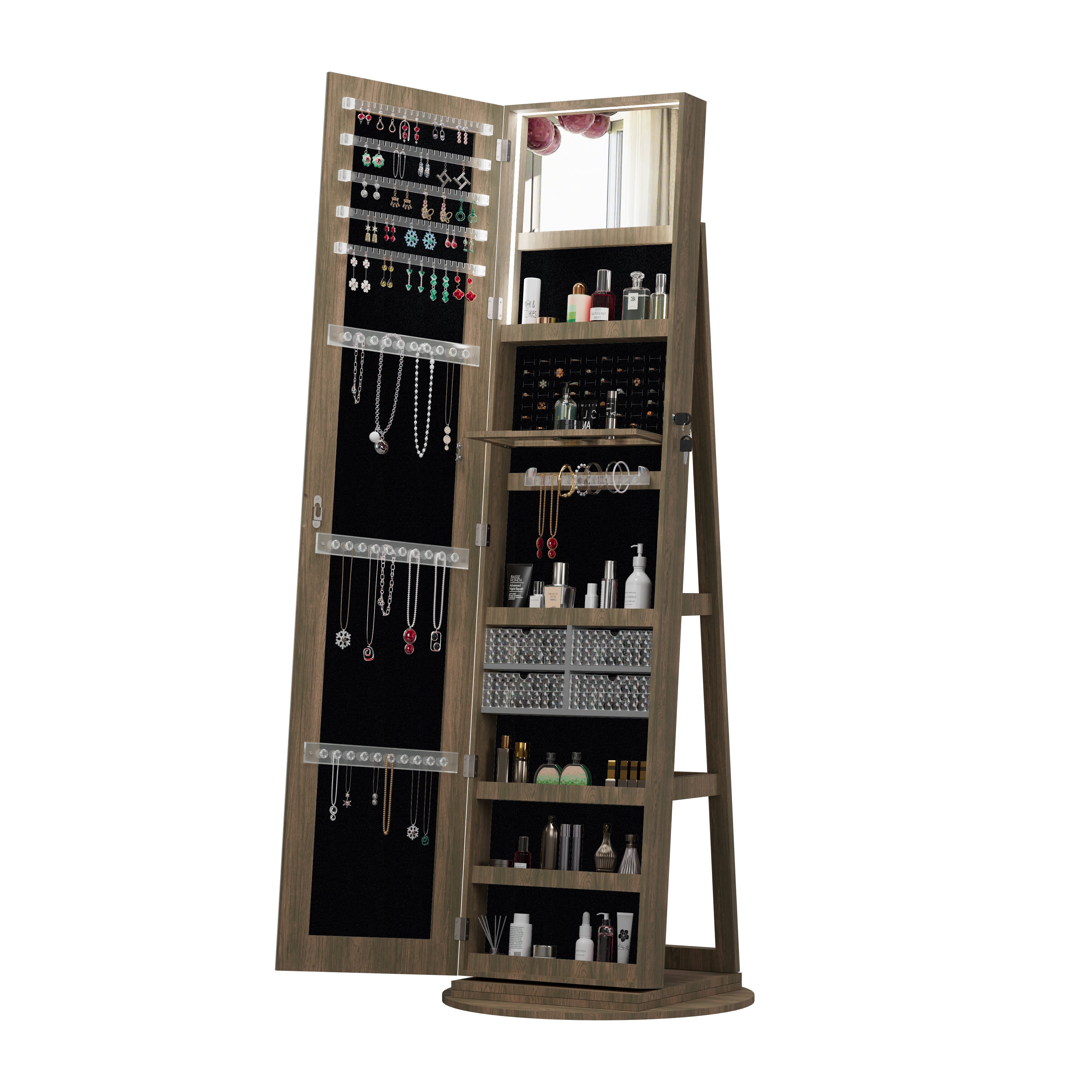 360° Swivel Jewelry Cabinet with Full Length Mirror