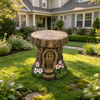 Tree Stump Fairy House Stool Garden Statue