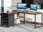 59” L-Shaped Computer Desk with Drawers and Storage Shelves