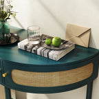 Unique Half Moon Design End Table with Sliding Rattan Door