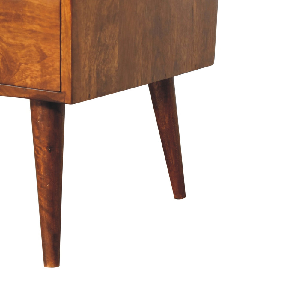 Elevated Chestnut Media Unit, 2-Drawers, 1 Open-Slot, Nordic Legs