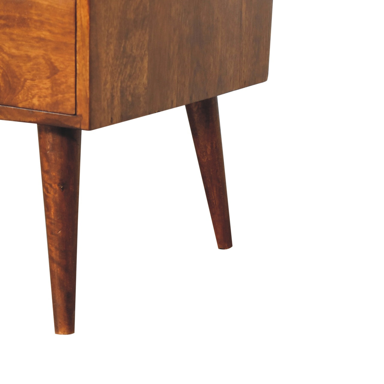 Elevated Chestnut Media Unit, 2-Drawers, 1 Open-Slot, Nordic Legs