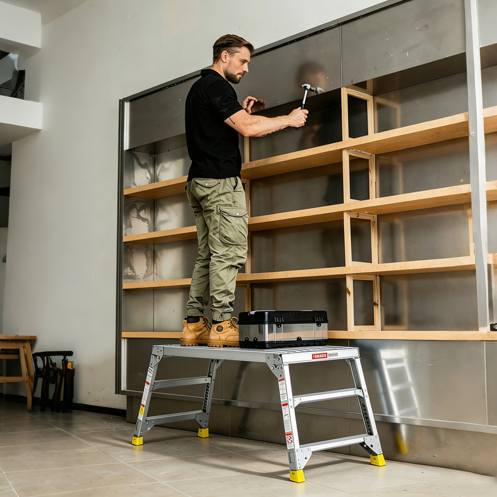 Aluminum Work Platform, 43 x 18 Inch, 300 LB Capacity, Adjustable Height, Silver