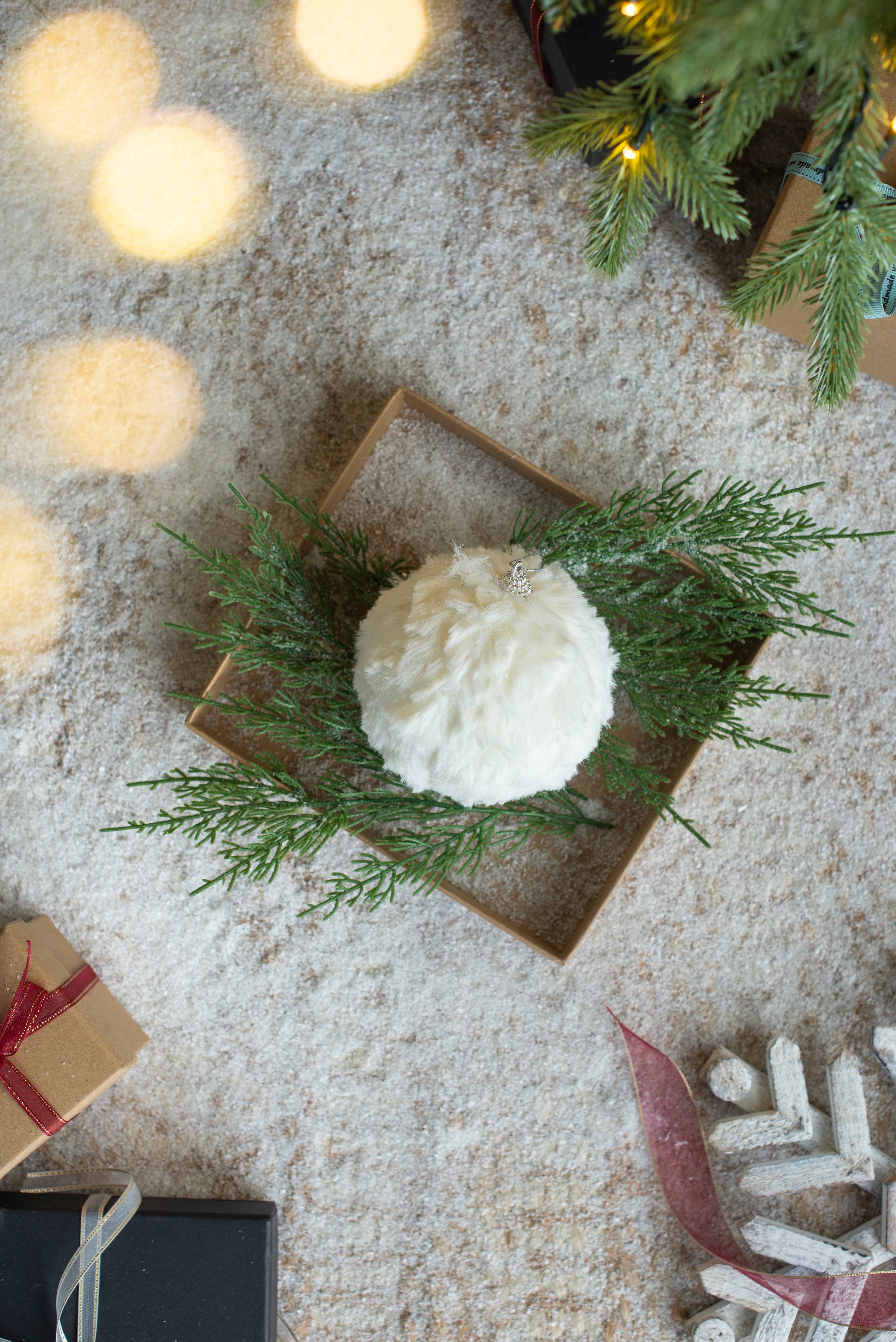 4" Cream Shabby Chic Ruffled Ornament Ball