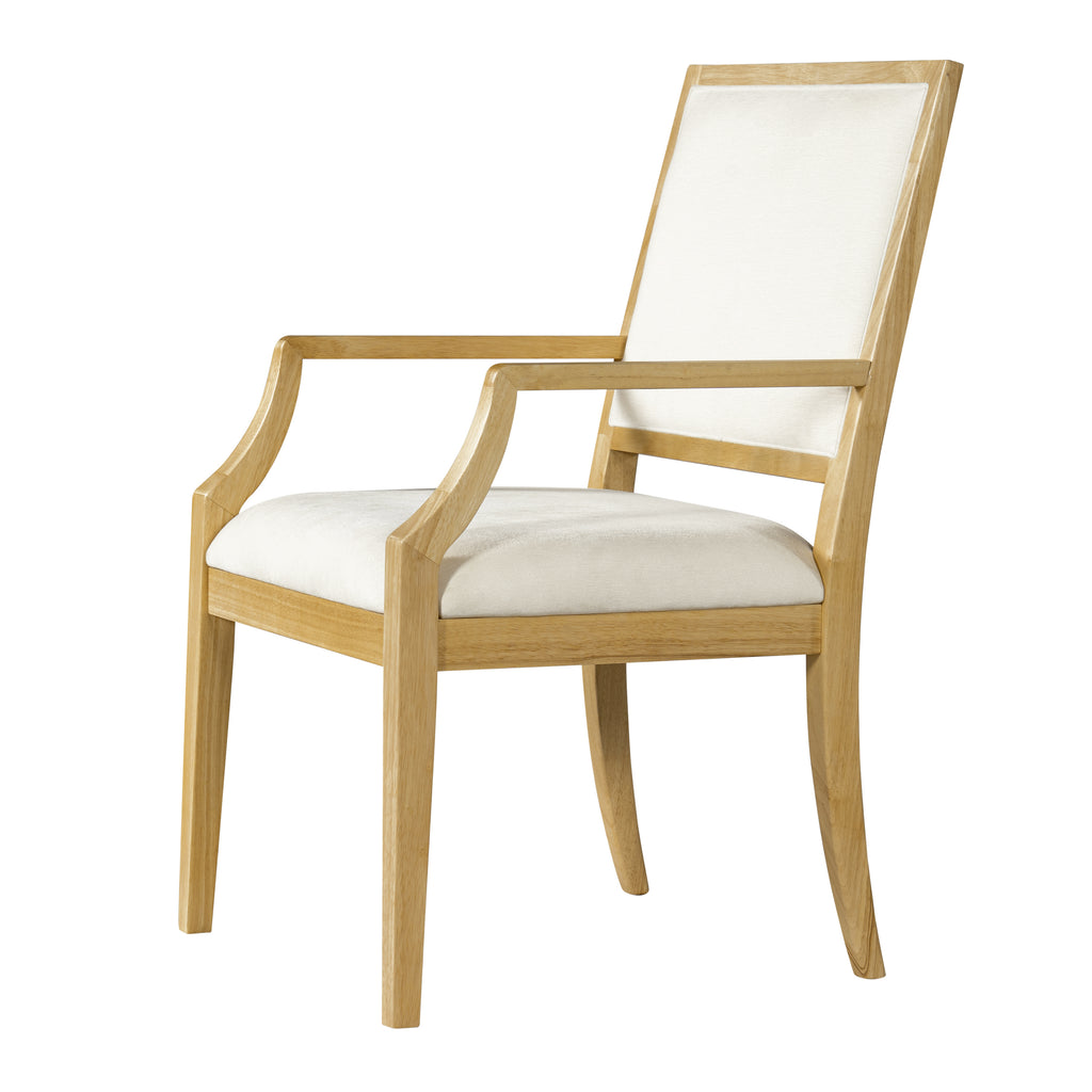 Indoor Upholstered  Arm Dining Chairs With Rubber Wood(Set of 2),Natural+Beige