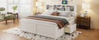 King Size Wood Platform Bed with Multi-storage Headboard, USB and Drawers
