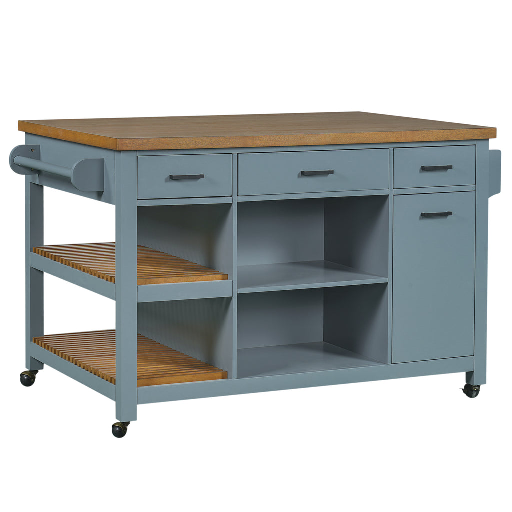 52" Kitchen Island Cart with Rubber Wood Top