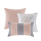 Printed Cotton Sateen Comforter Set - Grey/Peach - Cal King