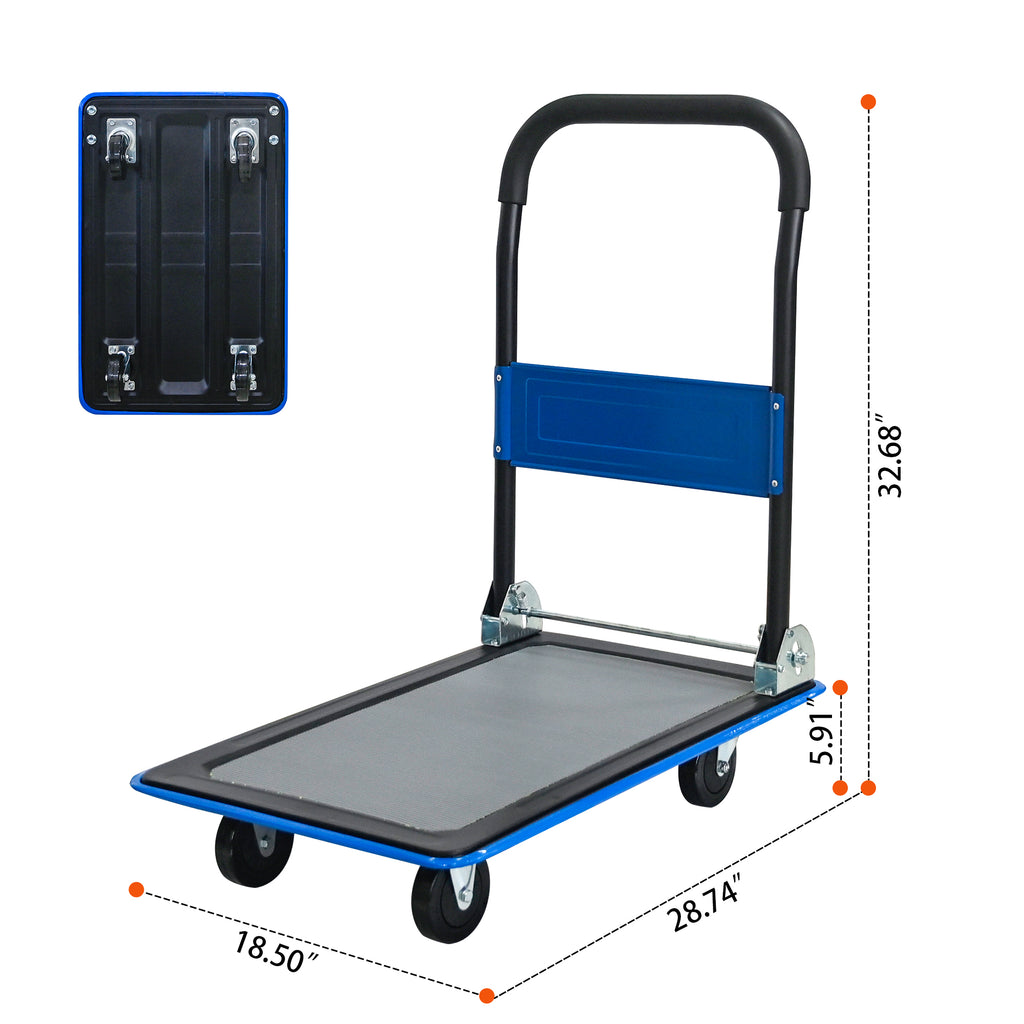 Flatbed Cart, 330-Pound Heavy Duty Capacity, Foldable Hand Truck, Blue