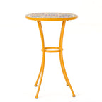 Outdoor Side Table with Tile Mosaic Table Top and Metal Legs