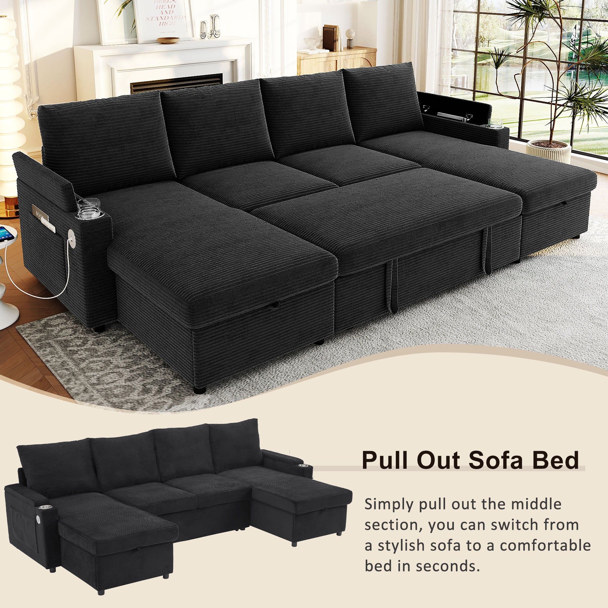 Convertible Sofa Bed - Modern U-Shaped Sectional