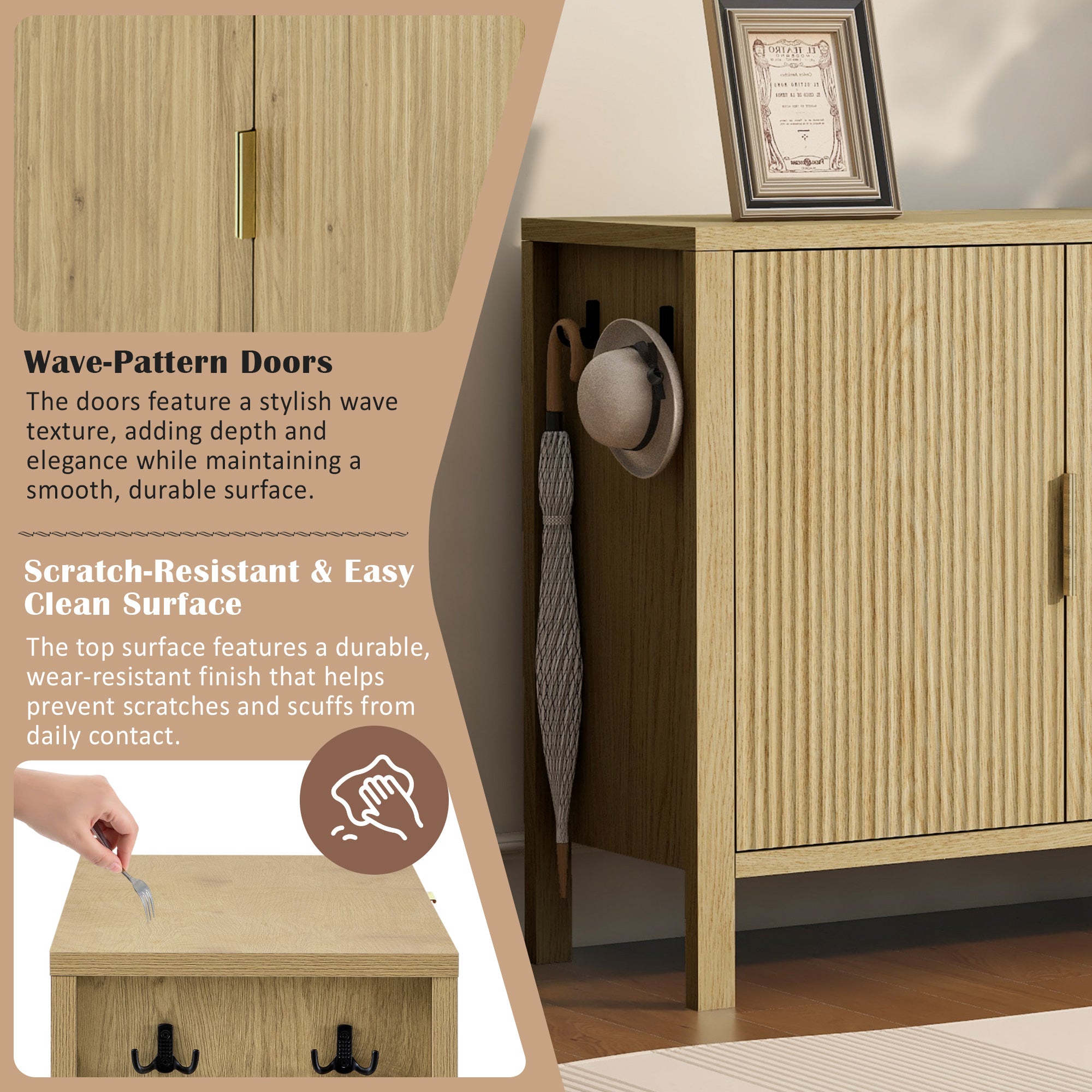 U-Style Modern Wave-Pattern Sideboard with 3 Drawers
