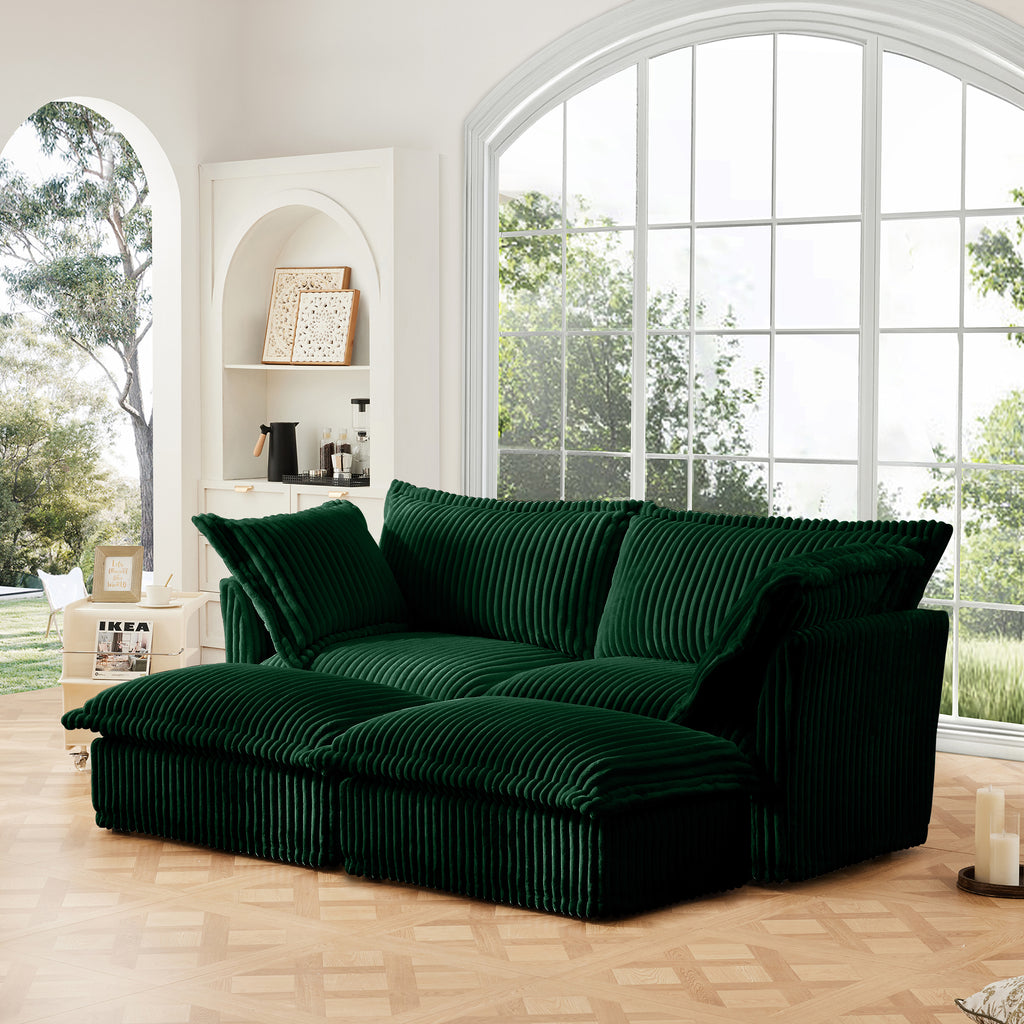 Slipcovered 2 Seater Sofa with Ottomans