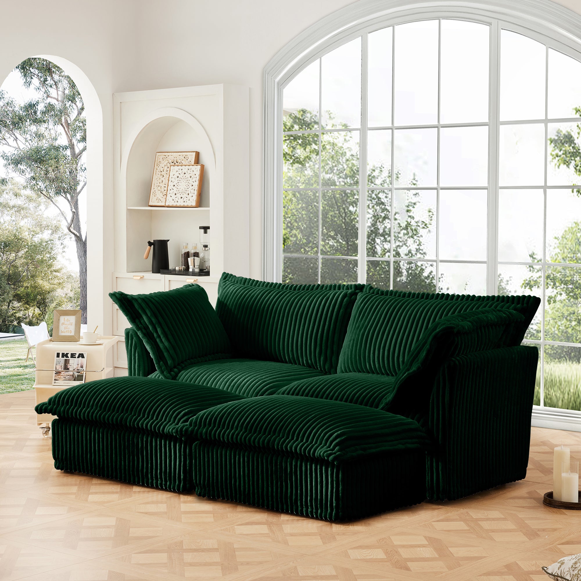 Slipcovered 2 Seater Sofa with Ottomans